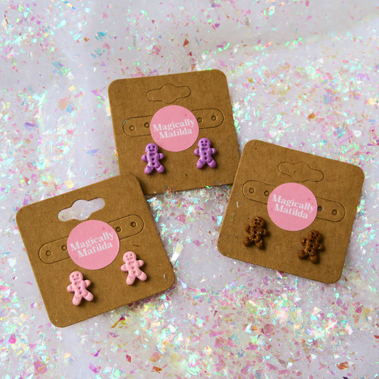 Gingerbread Tiny Stud Polymer Clay Glitter Christmas Earrings