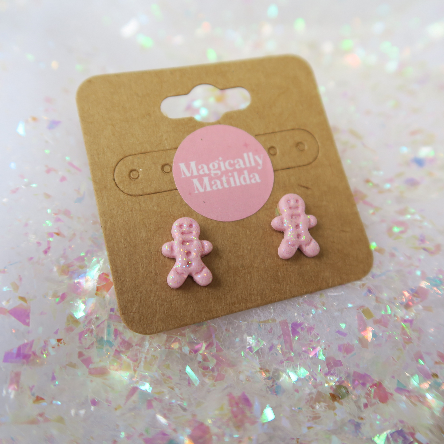 Gingerbread Tiny Stud Polymer Clay Glitter Christmas Earrings